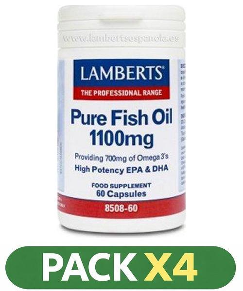 Pack x4 Aceite de Pescado Puro 1.100 mg - Lamberts - 60 perlas