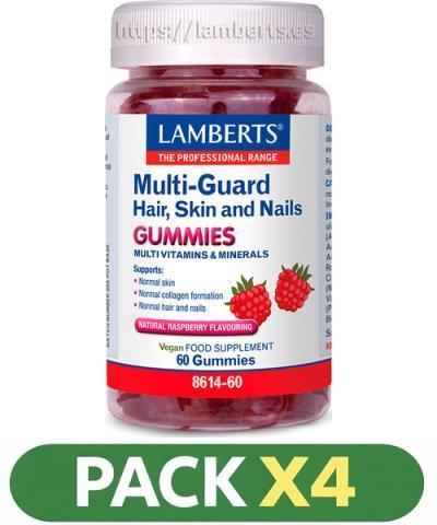 Pack x4 MultiGuard Cabello, Piel y Uñas - Lamberts - 60 gummies