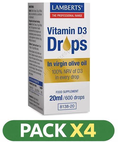 Pack x4 Vitamina D3 en Gotas 200 UI - Lamberts - 20 ml