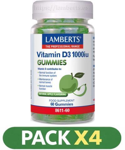 Pack x4 Vitamina D3 1000 UI. - Lamberts - 60 Gominolas.