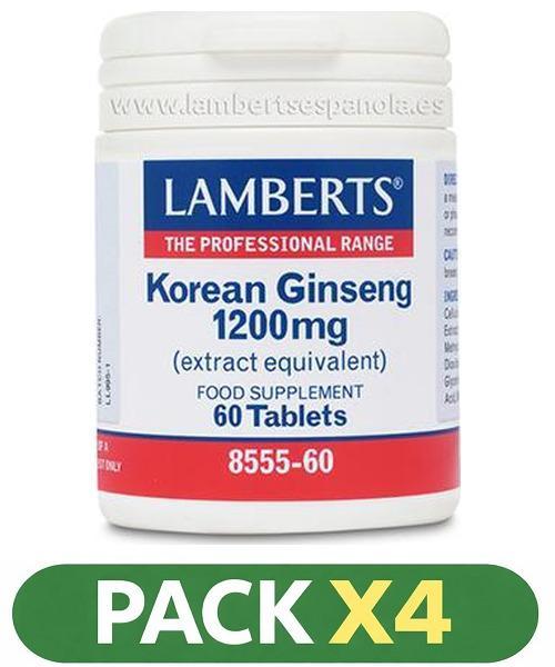 Pack x4 Ginseng Coreano 1.200 mg - Lamberts - 60 comprimidos