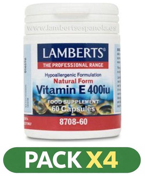 Pack x4 Vitamina E Natural 400 UI - Lamberts - 60 Cápsulas