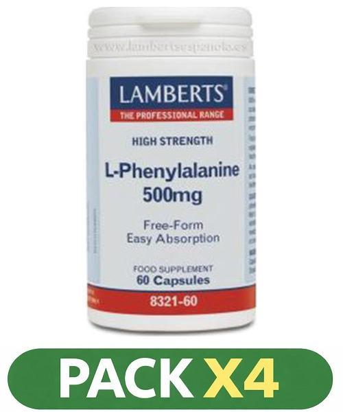 Pack x4 L-Fenilalanina 500 mg - Lamberts - 60 Cápsulas