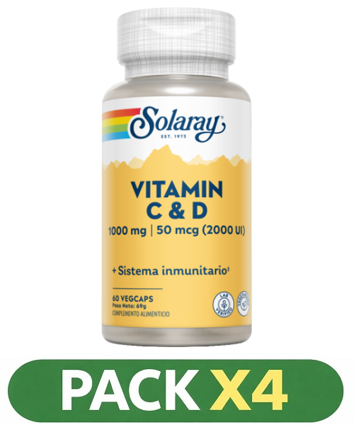 Pack x4 Vitamin C (1000 mg.) + D3 (2000 ui) - Solaray - 60 cápsulas