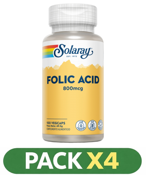 Pack x4 Acido Fólico 800 mcg. - Solaray - 100 cápsulas