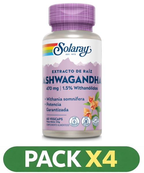 Pack x4 Ashwagandha 470 mg. - Solaray - 60 cápsulas