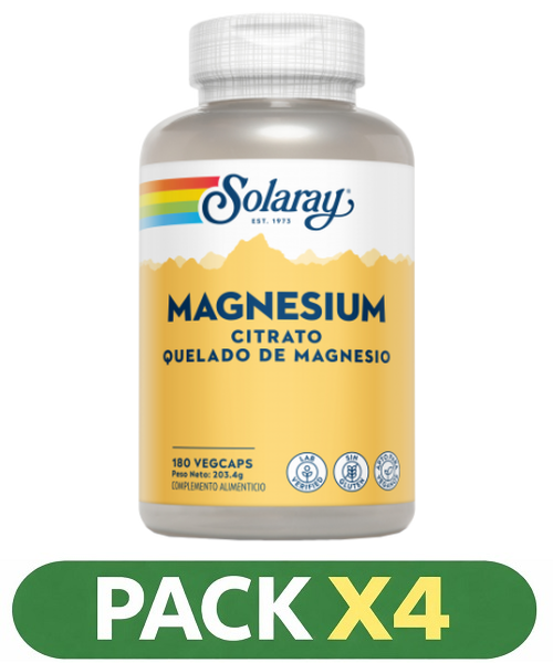 Pack x4 Big Magnesium Citrate - Solaray - 180 cápsulas