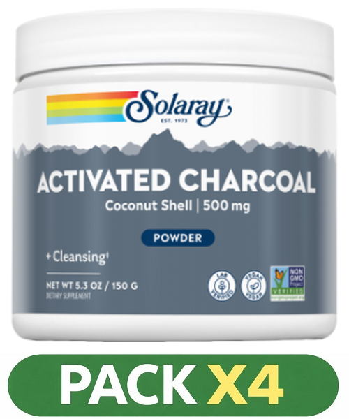 Pack x4 Charcoal Coconut Activated - Solaray - 150 gramos