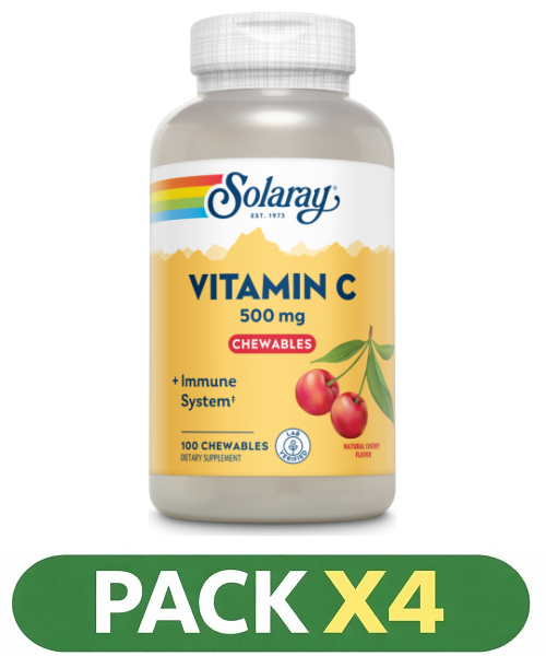 Pack x4 Vitamina C 500 mg. - Solaray - 100 comprimidos masticables (Cereza)