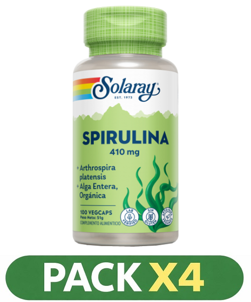 Pack x4 Espirulina 410 mg. - Solaray - 100 cápsulas
