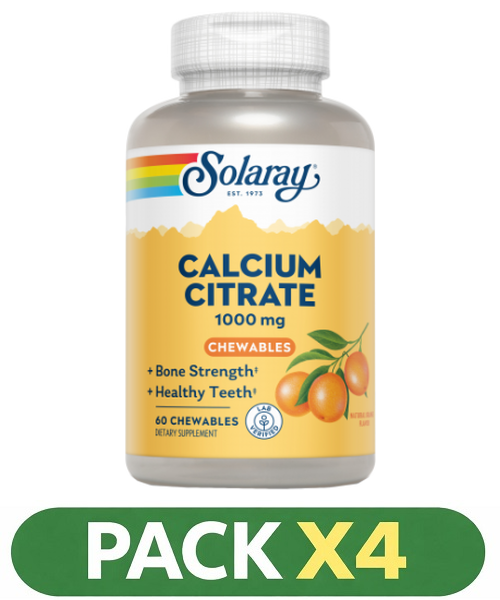Pack x4 Calcium Citrate 1000 mg. - Solaray - 60 comprimidos masticable (Naranja)