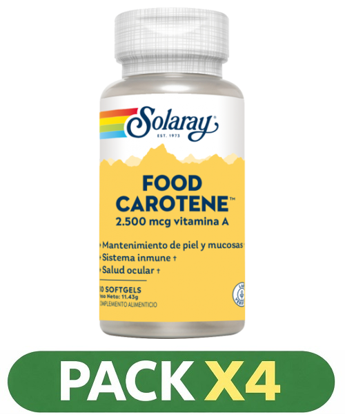 Pack x4 (Betacarotenos) Food Carotene 25000 UI - Solaray - 30 perlas