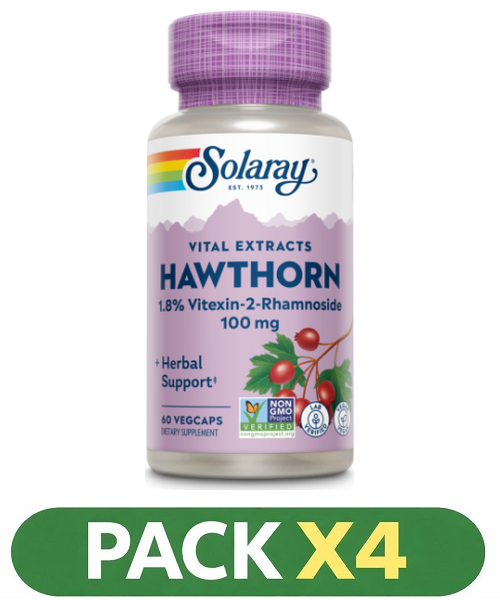 Pack x4 Hawthorn (Espino Blanco) Extract 100 mg. - Solaray - 60 cápsulas