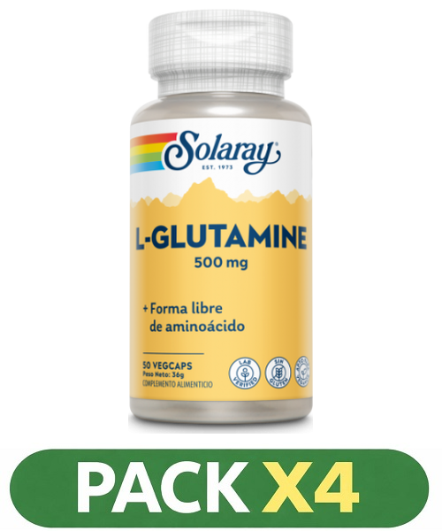 Pack x4 L-Glutamine 500 mg. - Solaray - 50 cápsulas