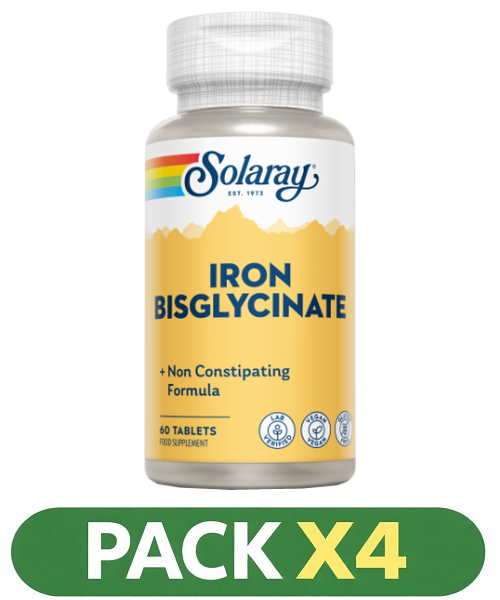 Pack x4 Iron Bisclycinate - Solaray - 60 comprimidos