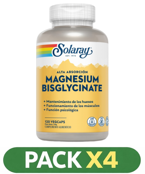 Pack x4 Bisglycinate Magnesio - Solaray - 120 comprimidos