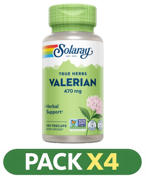 Pack x4 Valerian Root 470 mg. - Solaray - 100 cápsulas
