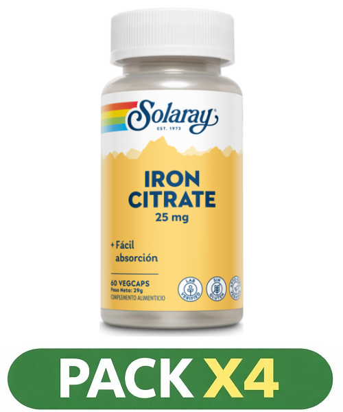 Pack x4 Iron Citrate 25 mg. - Solaray - 60 cápsulas