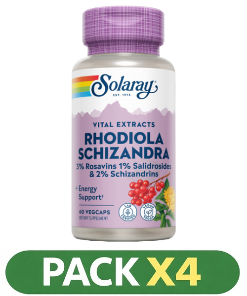 Pack x4 Schizandra & Rodhiola 500 mg. - Solaray - 60 cápsulas