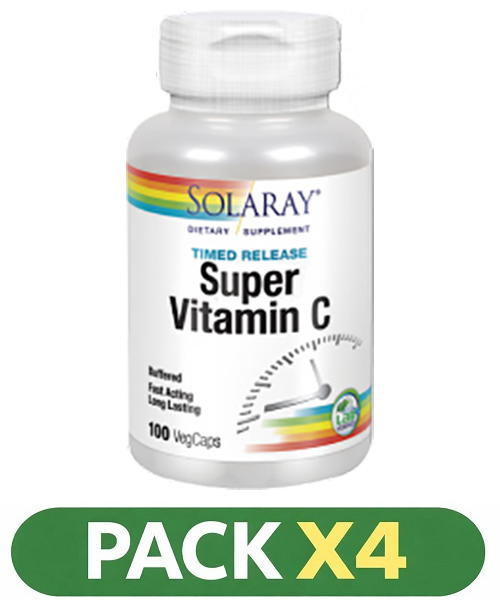 Pack x4 Super Vitamin C - Solaray - 100 cápsulas Accion Retardada