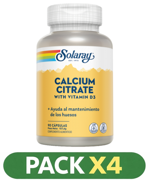 Pack x4 Calcium W/D3 Citrate 1000 mg. - Solaray - 90 capsulas