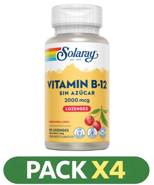 Pack x4 Vit B12 2000 mcg. - Solaray - 90 comprimidos sublinguales