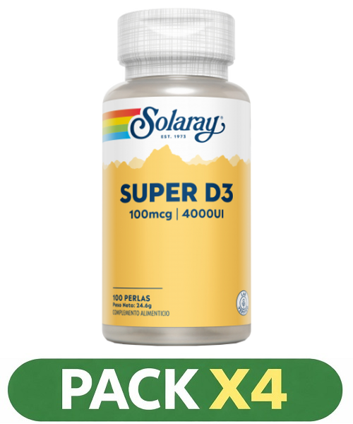 Pack x4 Super D3 4000 ui - Solaray - 100 perlas