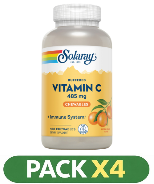Pack x4 Vitamina C 485 mg. - Solaray - 100 comprimidos masticables Naranja