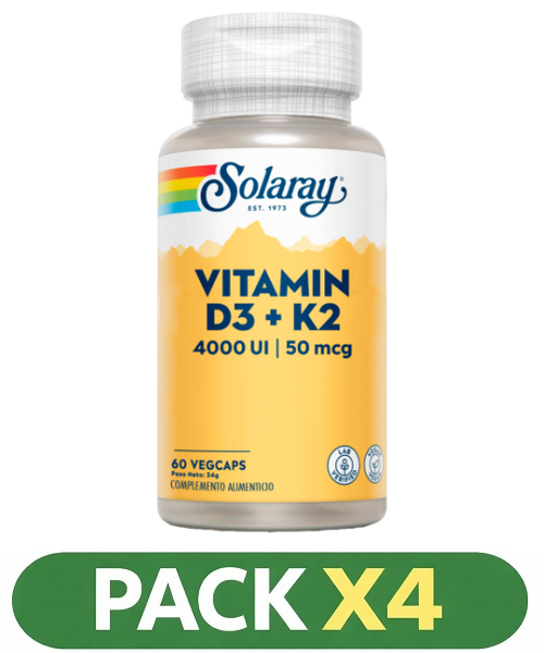 Pack x4 D3 & K2 (MK7) - Solaray - 60 cápsulas