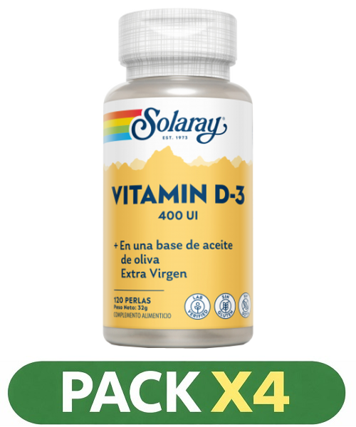 Pack x4 Vitamin D3 400 ui - Solaray - 120 perlas