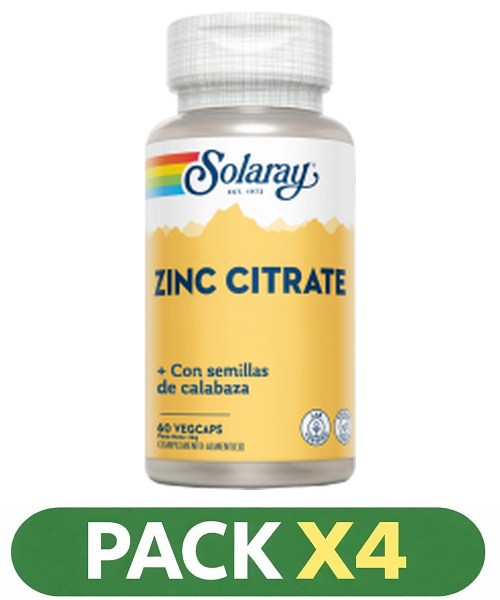 Pack x4 Zinc 25 mg. + Semilla de Calabaza 50 mg. - Solaray - 60 cápsulas