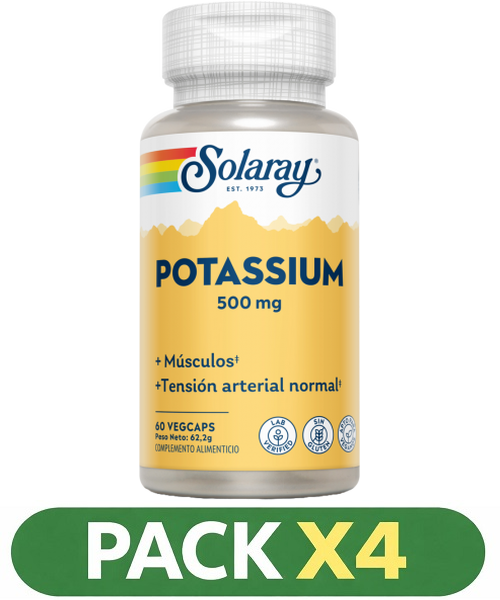 Pack x4 Potasio (Citrato) (Potassium)500mg - Solaray -  60 cápsulas