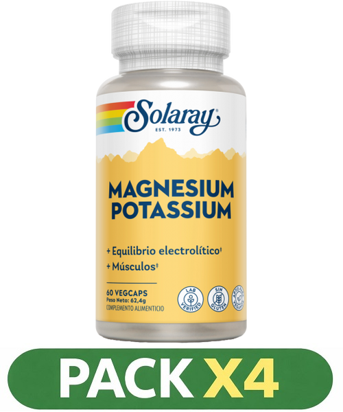 Pack x4 Magnesio Potasio - Solaray - 60 cápsulas