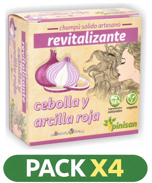 Pack x4 Champú Sólido Revitalizante (Cebolla y Arcilla Roja) - Pinisan - 65 gramos