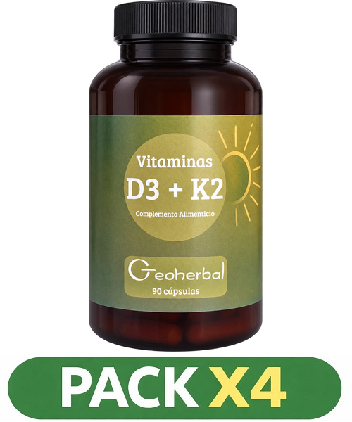 Pack x4 Vitamina D3 + K2 - GeoHerbal - 90 cápsulas (FÓRMULA REFORZADA)