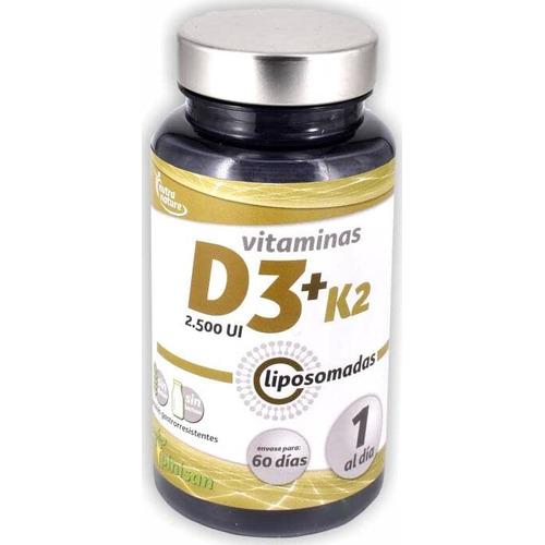 Vitaminas D3+K2 liposomadas - Pinisan - 60 cápsulas.