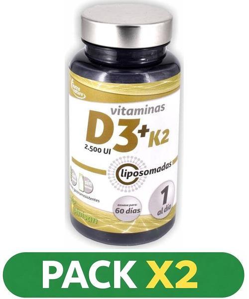 Pack x2 Vitaminas D3+K2 liposomadas - Pinisan - 60 cápsulas.