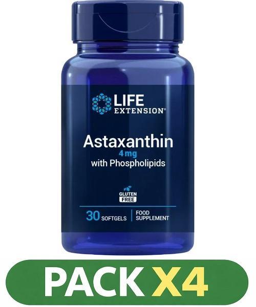 Pack x4 Astaxanthin With Phospholipids, 4 Mg Life Extension - 30 Perlas