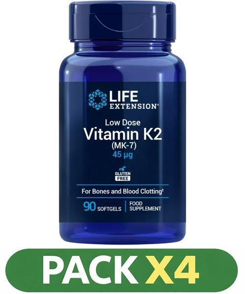 Pack x4 Low-dose Vitamin K2 (mk-7) 45 Mcg, Life Extension - 90 Perlas