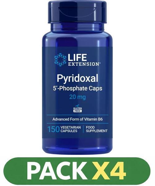 Pack x4 Pyridoxal 5'-phosphate Caps 20 Mg Life Extension - 150 Cápsulas