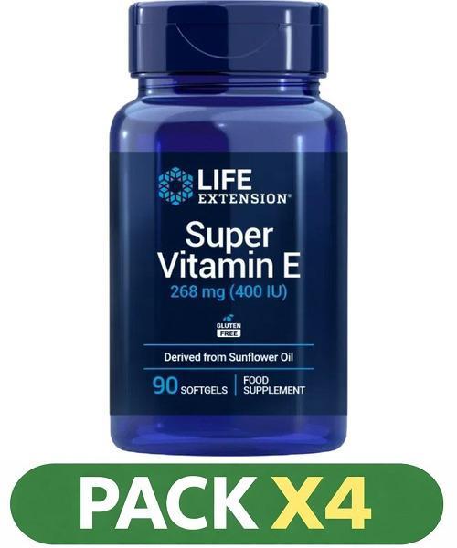 Pack x4 Super Vitamin E, 268 Mg 400 Iu Life Extension - 90 Perlas