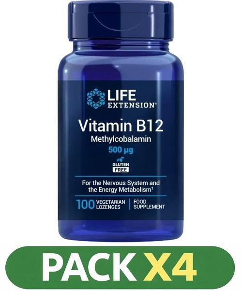 Pack x4 Vitamin B12, 500 Mcg Life Extension - 100 Perlas