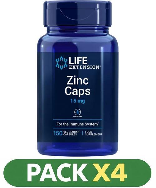 Pack x4 Zinc Caps 15 Mg Life Extension - 150 Cápsulas