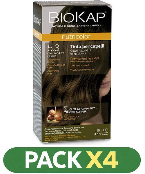 Pack x4 Nutricolor 5.3 Castaño Claro Dorado - Biokap - 140 Ml