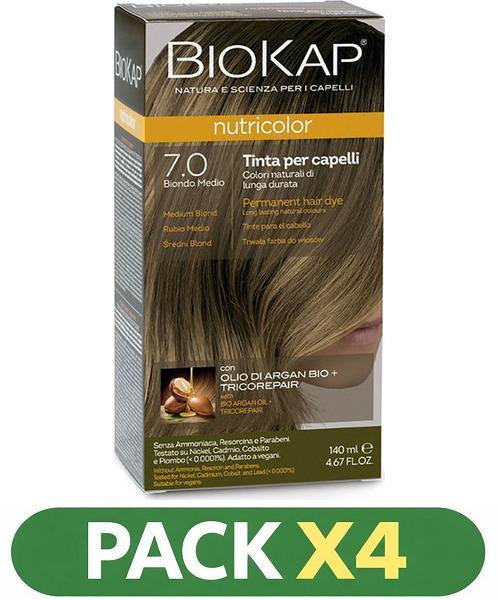 Pack x4 Nutricolor 7.0 Rubio Medio - Biokap - 140 Ml