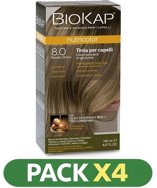 Pack x4 Nutricolor 8.0 Rubio Claro - Biokap - 140 Ml