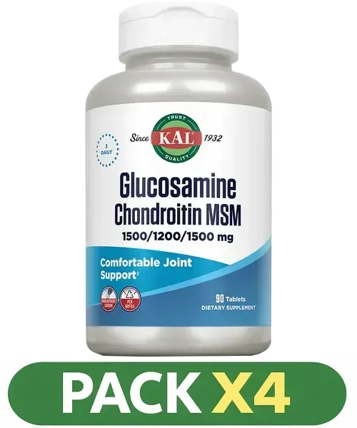 Pack x4 Glucosamina / Condroitina / MSM - KAL - 90 comprimidos