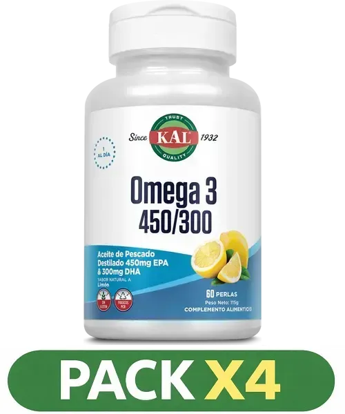 Pack x4 Omega 3 450/300 - KAL - 60 perlas