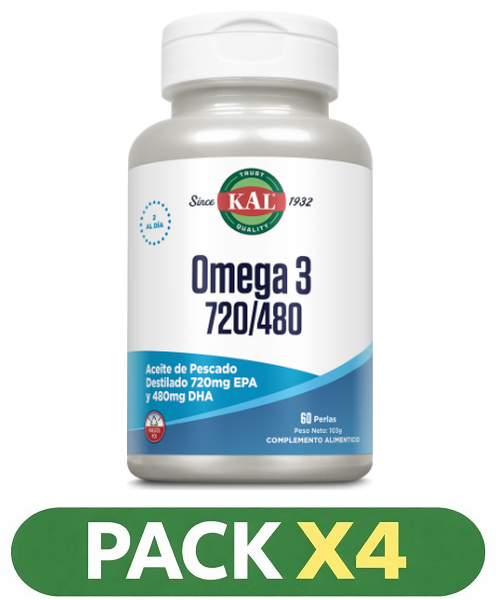 Pack x4 Omega 3 720/480 - KAL - 60 perlas