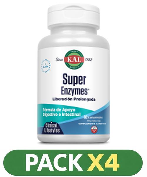Pack x4 Super Enzymes - KAL - 60 comprimidos